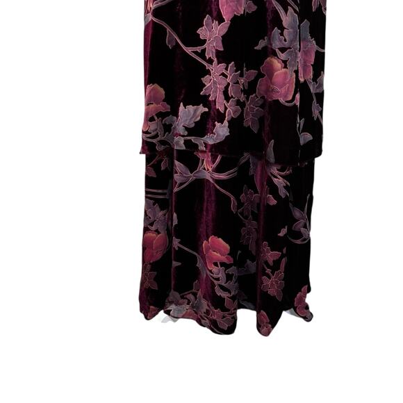 Tahari Burgundy Velvet Floral Maxi Dress Size 12 Burnout Sleeveless Gown - Picture 8 of 12
